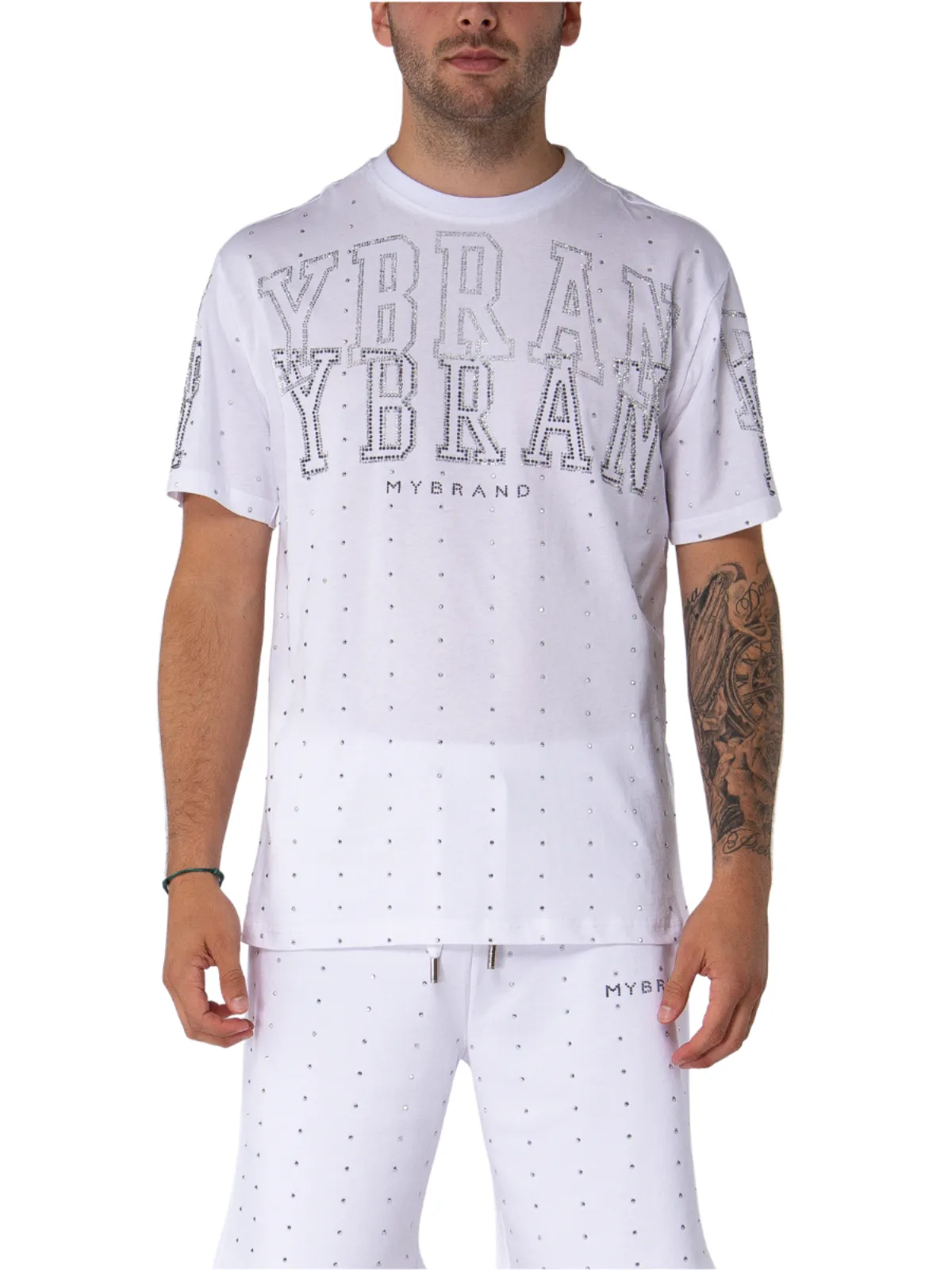 College MB Rhinestones T-shirt | WHITE