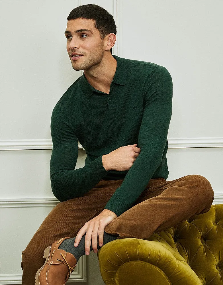Crew Clothing Merino Long Sleeve Polo Shirt