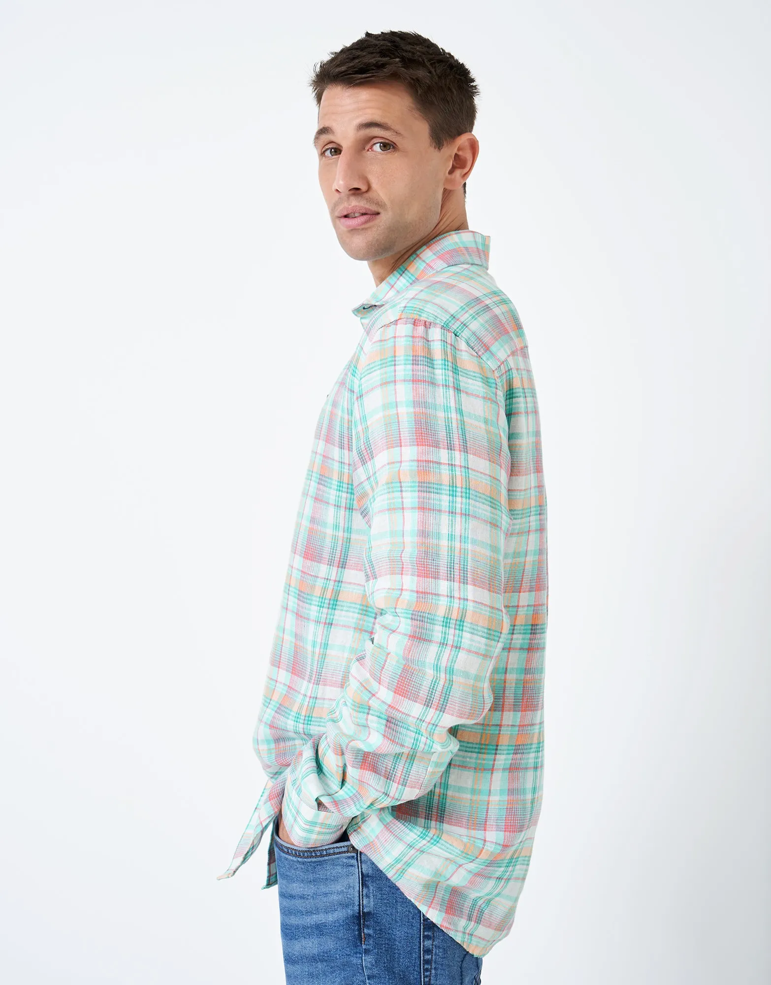Crew Clothing Multi Check Linen Shirt