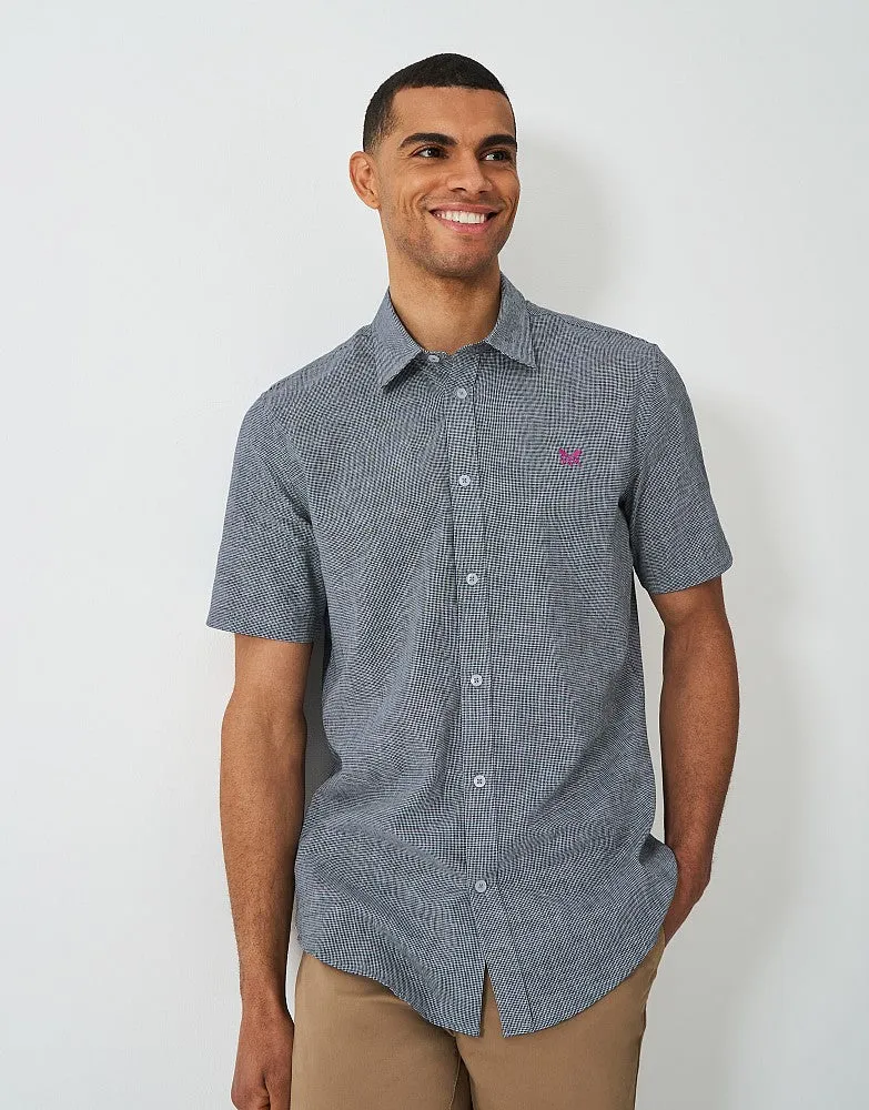 Crew Clothing Short Sleeve Puppytooth Linen Shirt