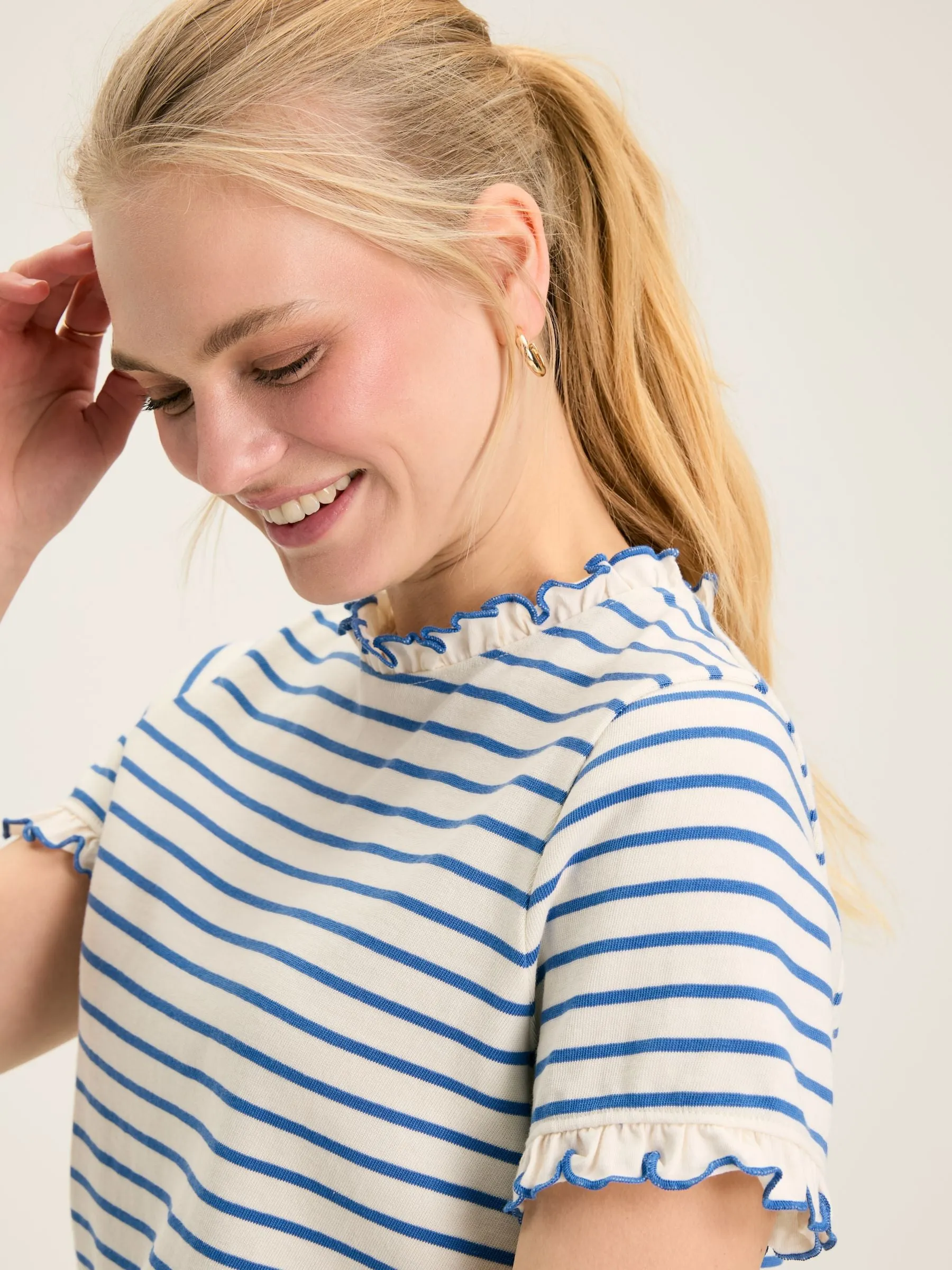 Joules Daisy Short Sleeve Frilled Neck Top