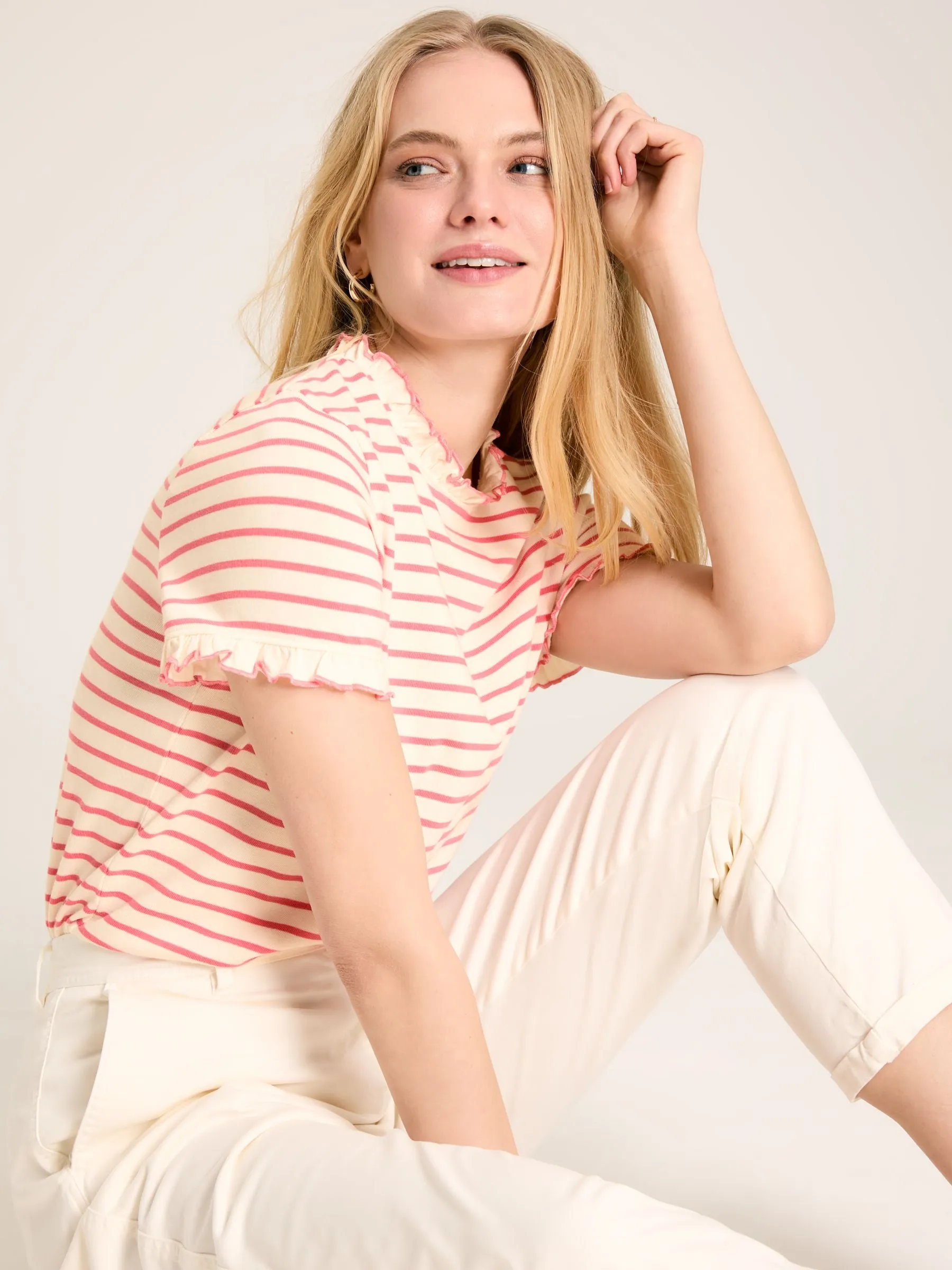 Joules Daisy Short Sleeve Frilled Neck Top