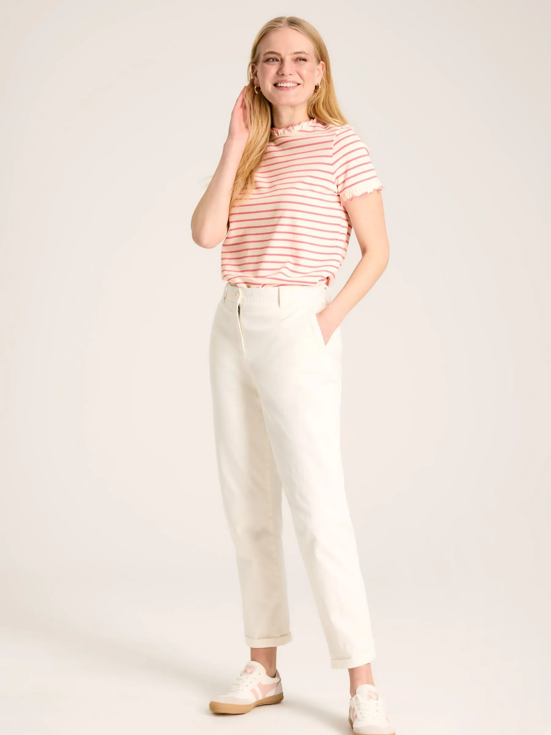 Joules Daisy Short Sleeve Frilled Neck Top