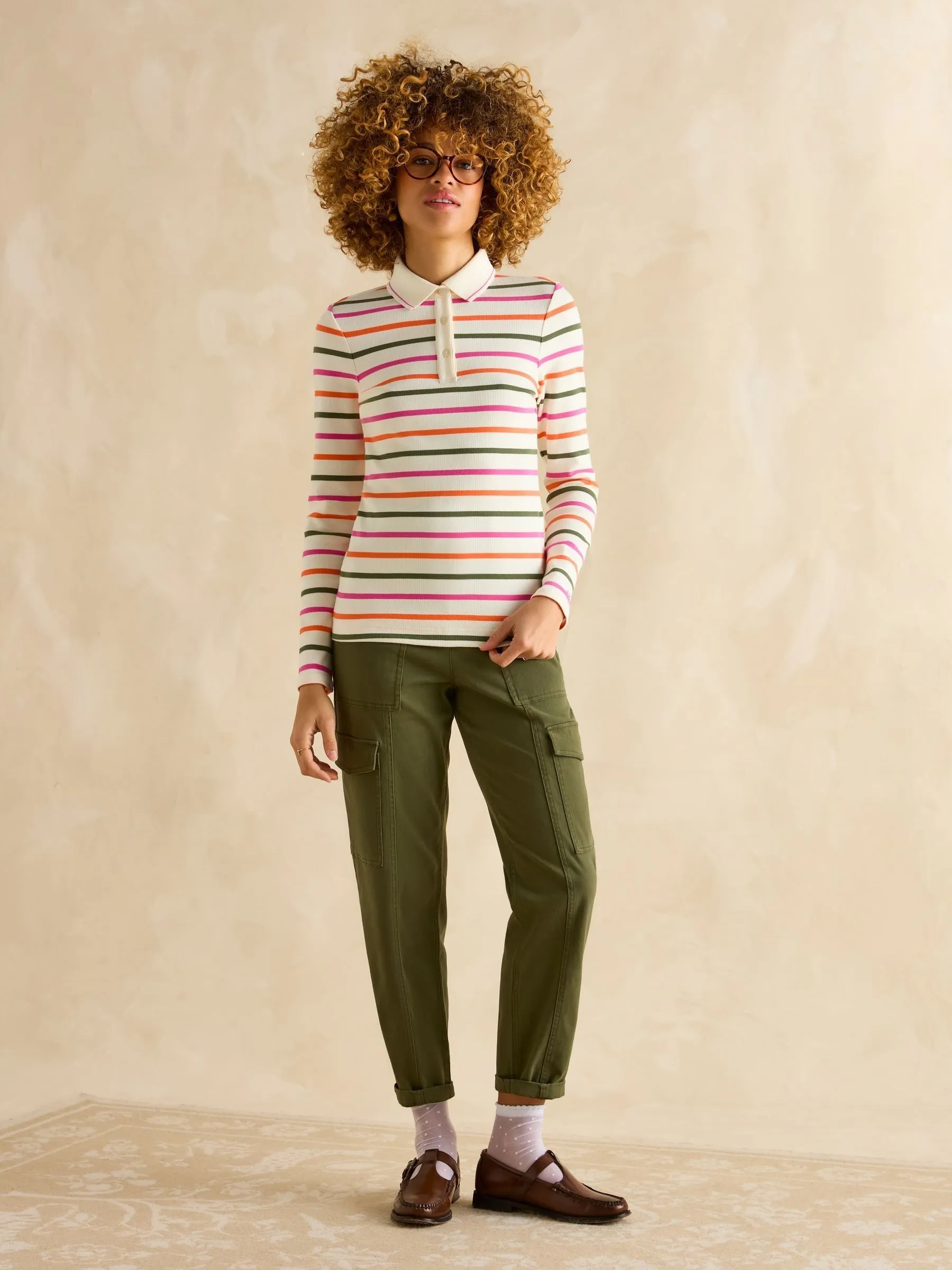 Joules Fairfield Long Sleeve Ribbed Polo Shirt