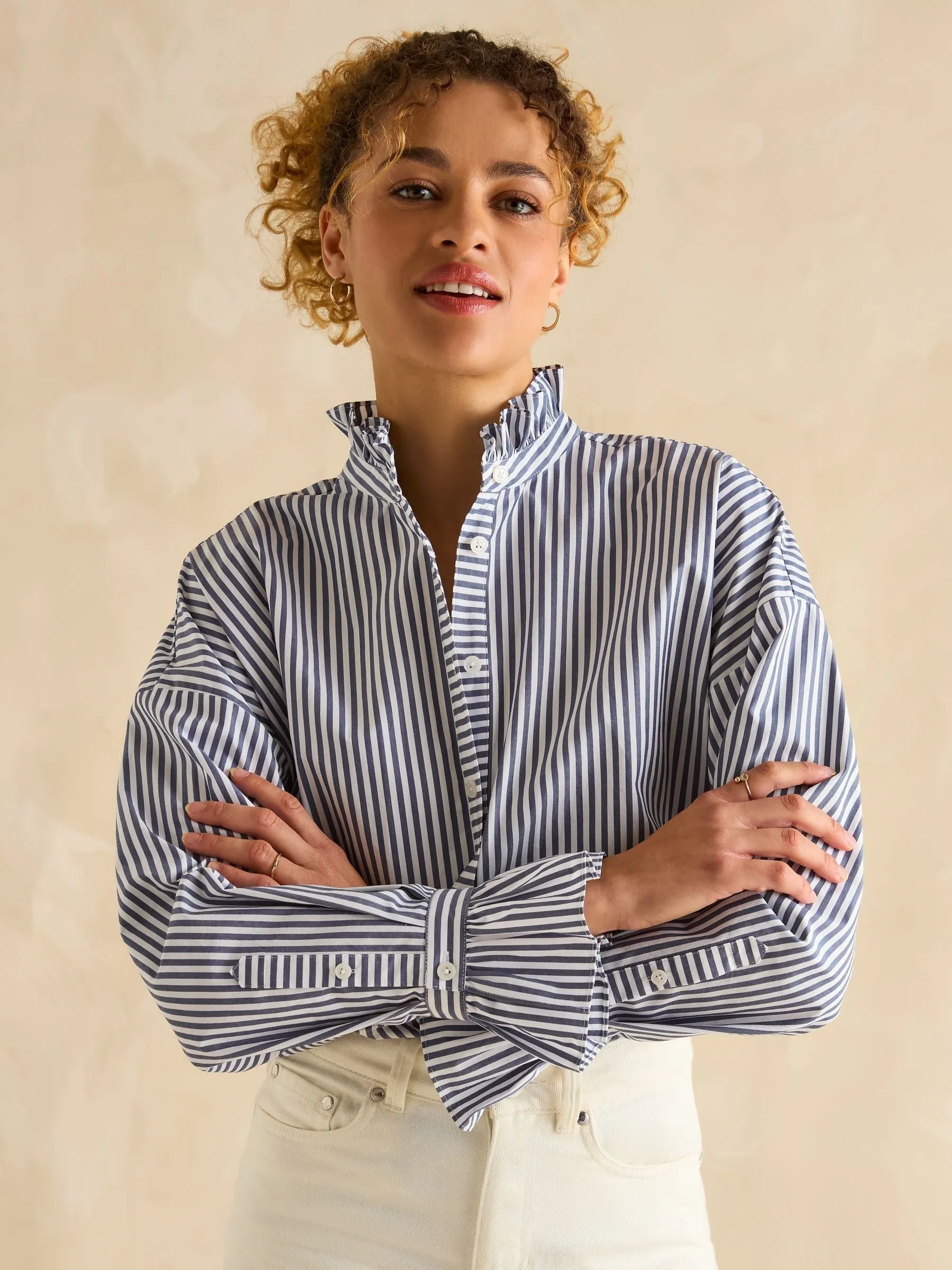 Joules Mae Relaxed Fit Frill Neck Shirt
