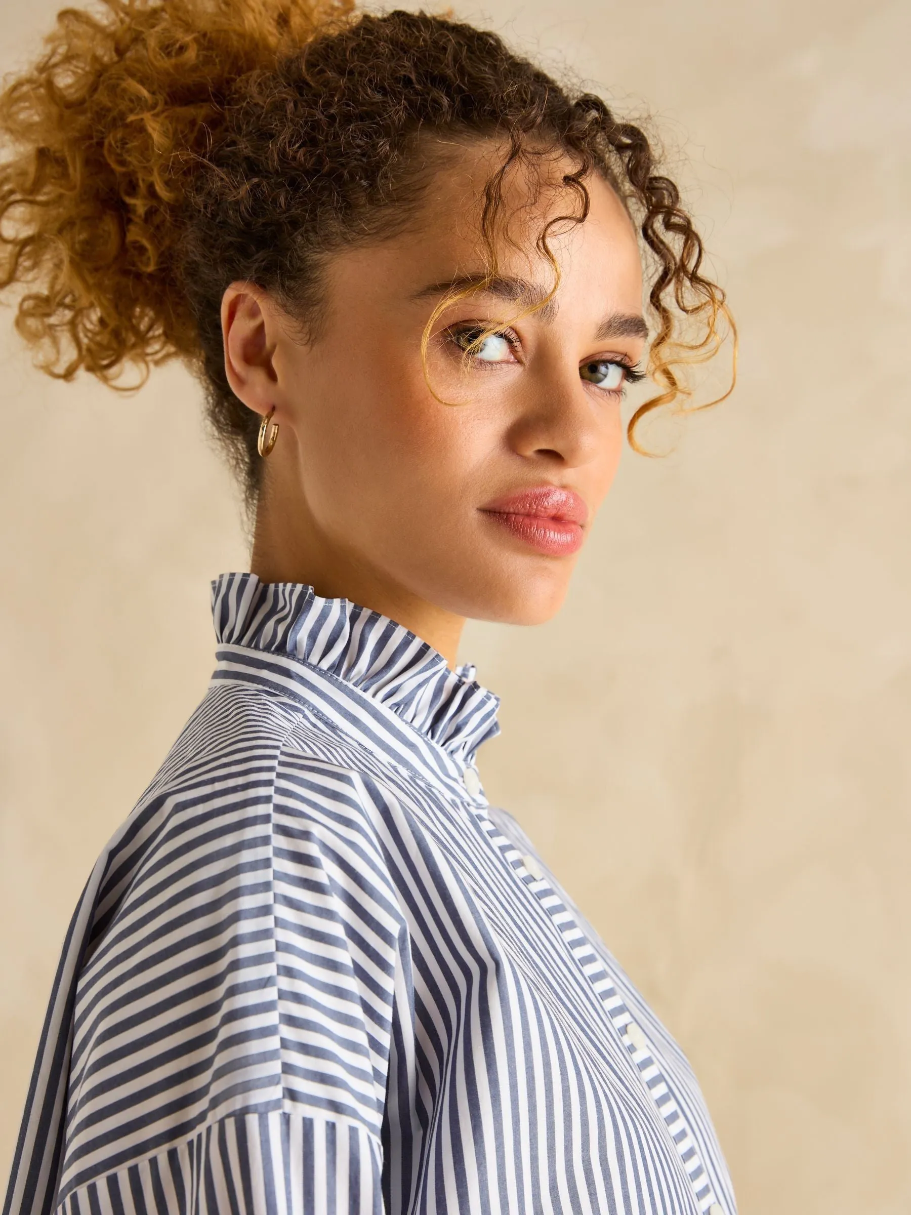 Joules Mae Relaxed Fit Frill Neck Shirt
