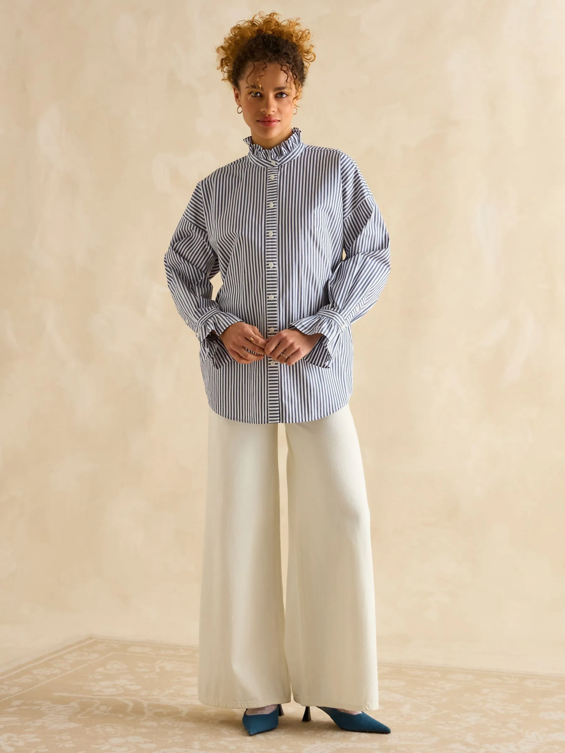 Joules Mae Relaxed Fit Frill Neck Shirt