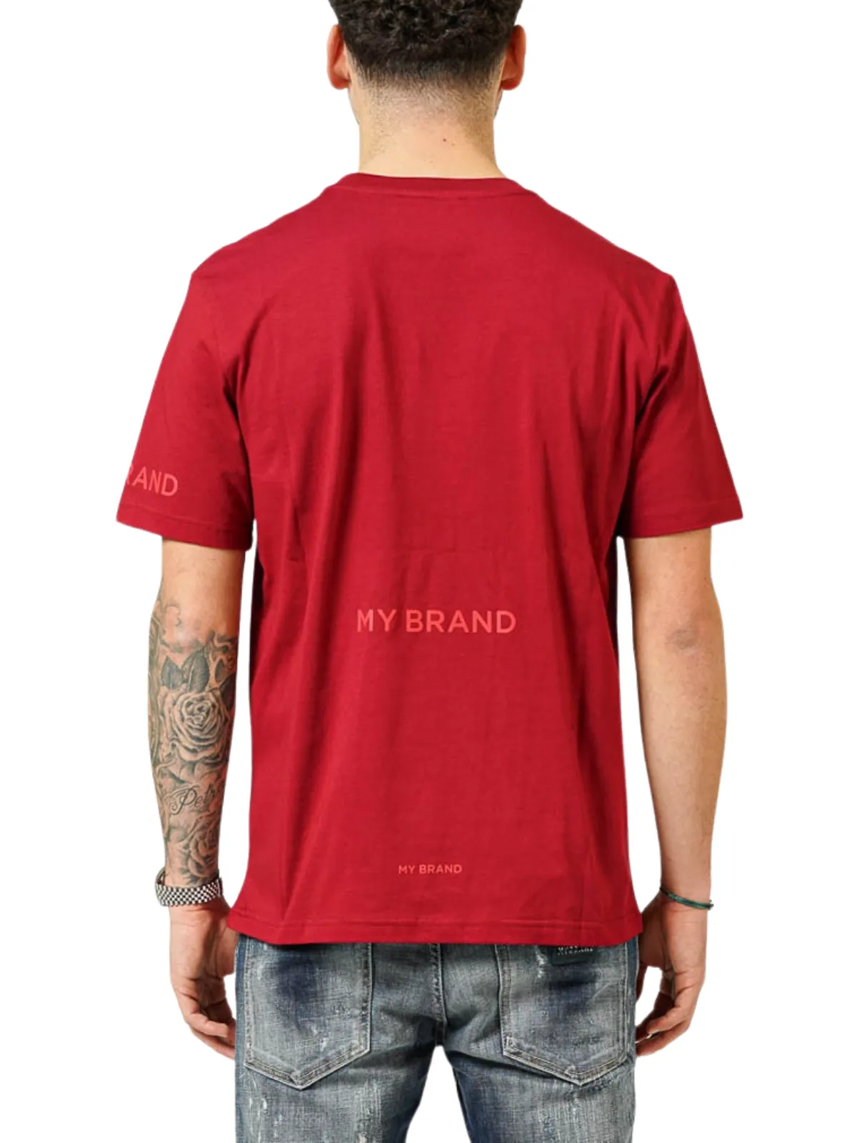 MY BRAND LOGO UPSIDE DOWN CHEST BURGUNDY T-SHIRT | CAMEL