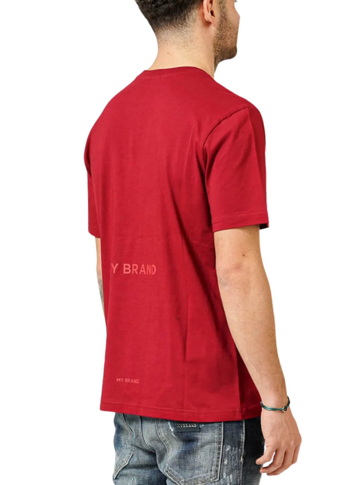 MY BRAND LOGO UPSIDE DOWN CHEST BURGUNDY T-SHIRT | CAMEL