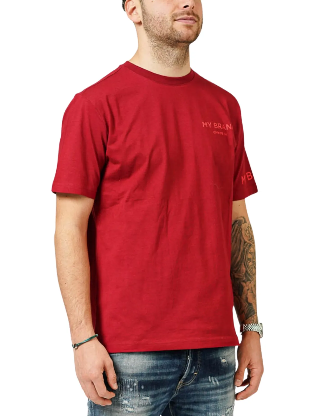 MY BRAND LOGO UPSIDE DOWN CHEST BURGUNDY T-SHIRT | CAMEL