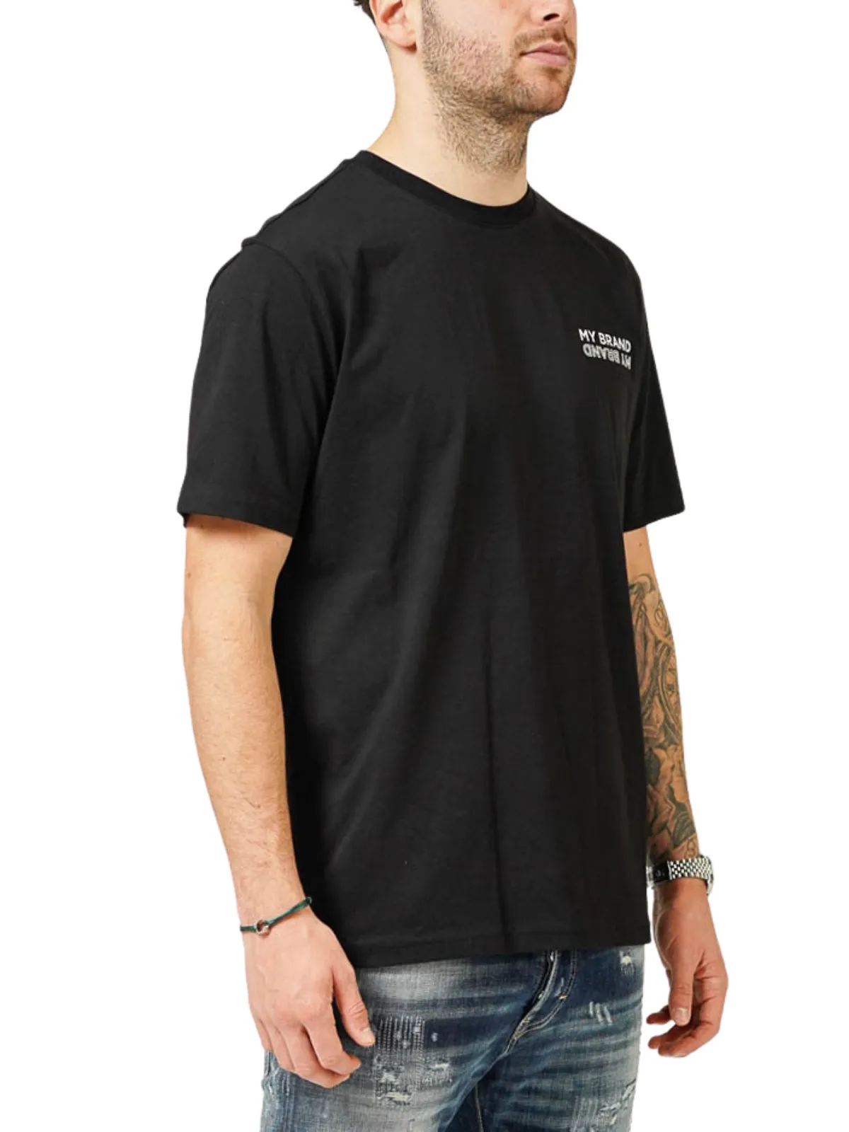 MY BRAND UPSIDE DOWN CHEST BLACK T-SHIRT | BLACK