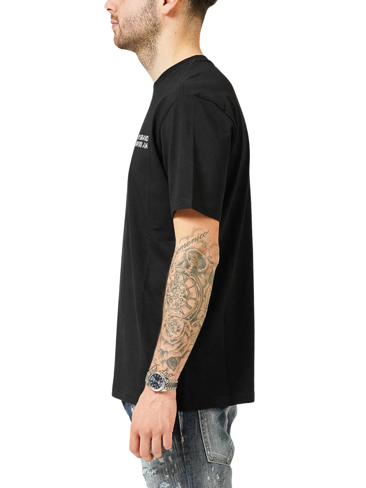 MY BRAND UPSIDE DOWN CHEST BLACK T-SHIRT | BLACK