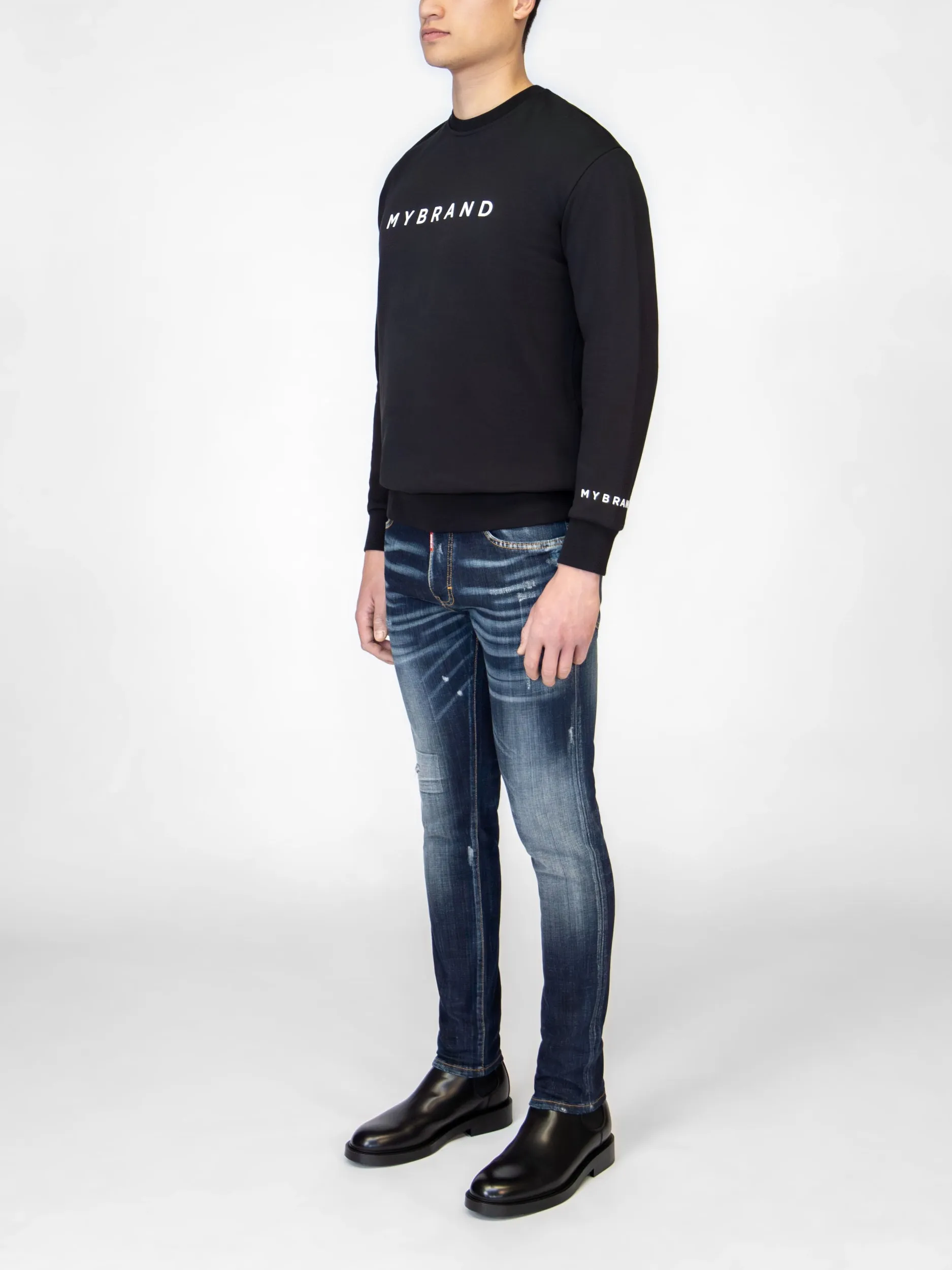 MYBRAND ALLOVER BRANDING SWEATER | BLACK
