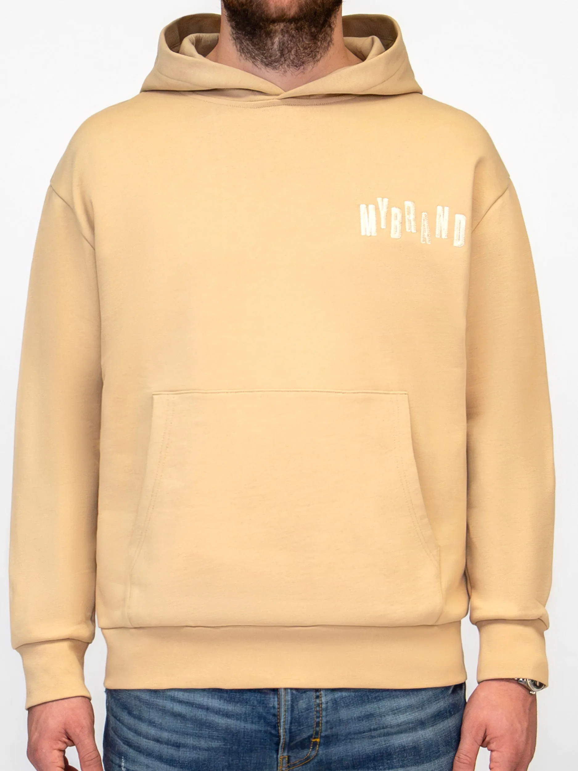 MYBRAND SILK LETTERING HOODIE | BEIGE