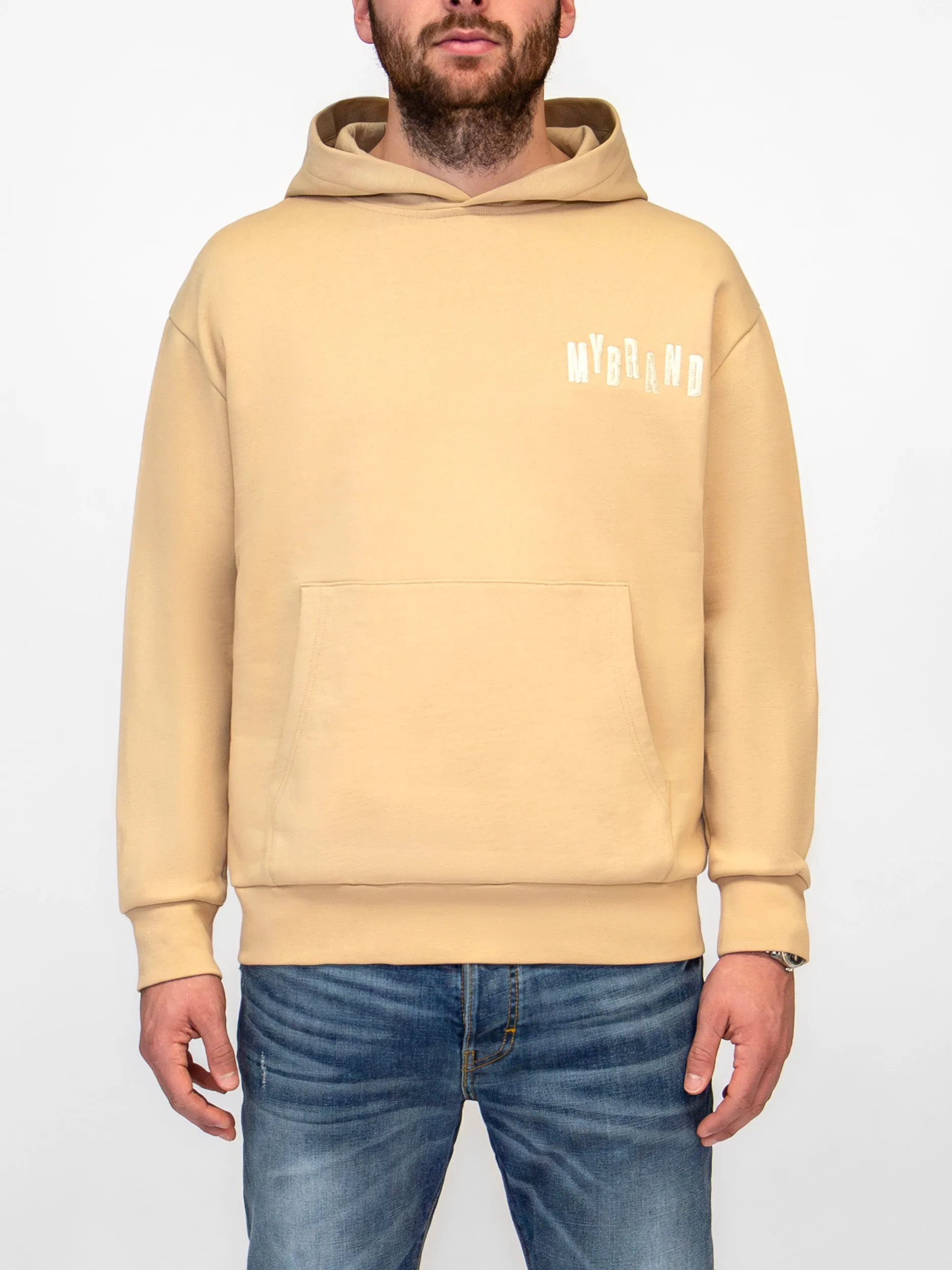 MYBRAND SILK LETTERING HOODIE | BEIGE