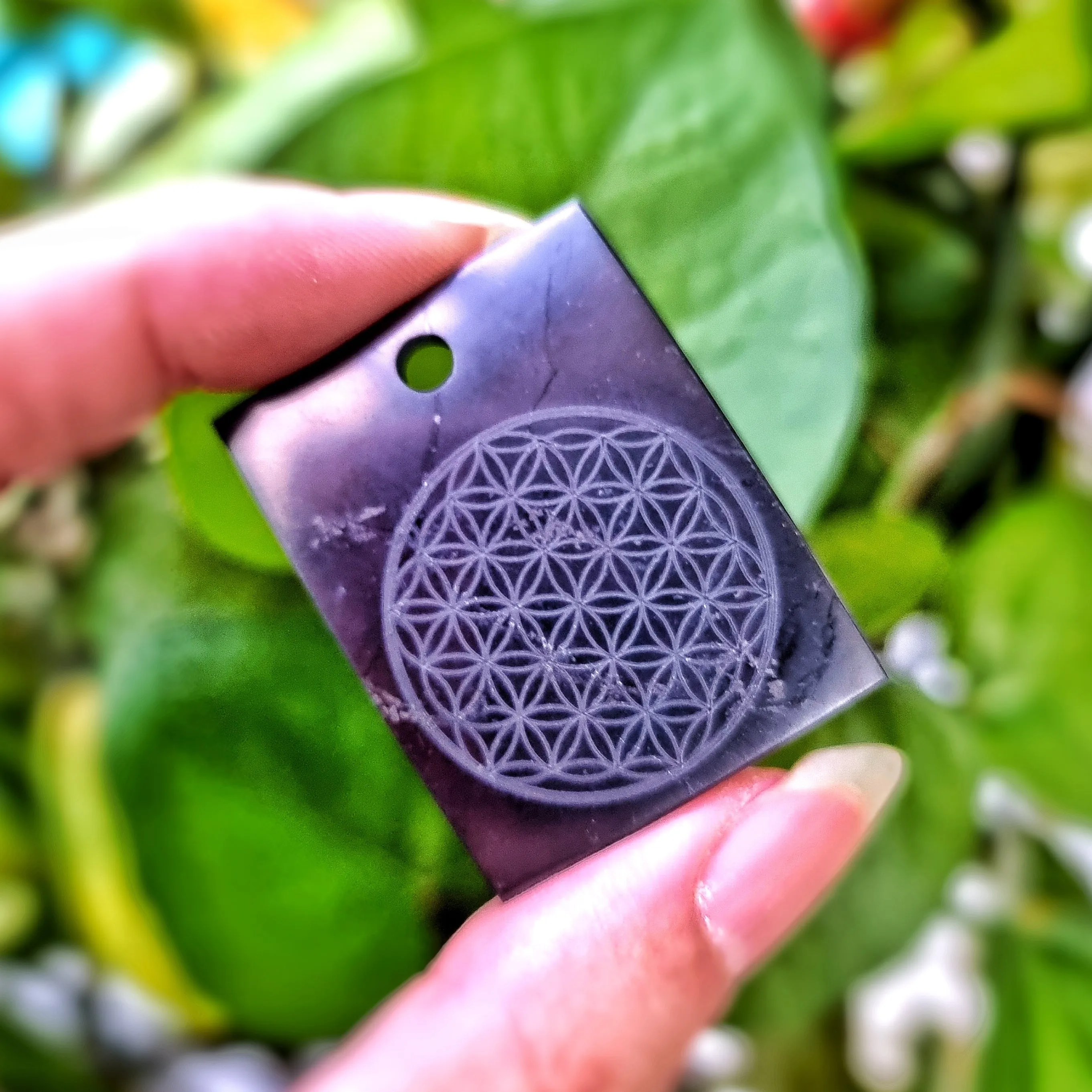 Shungite Flower of Life Pendant (Rectangle)