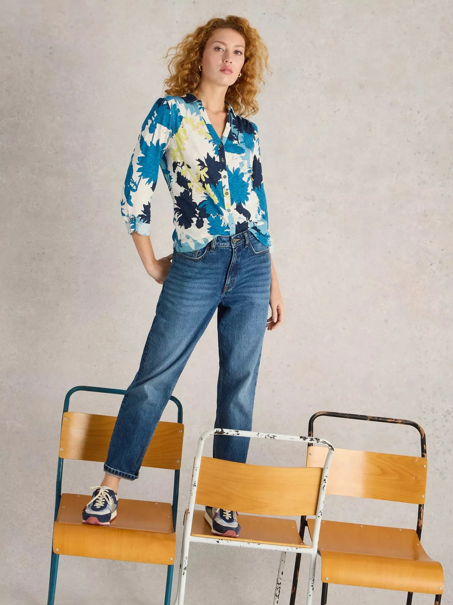 White Stuff Annie Mid-Sleeve Jersey Shirt