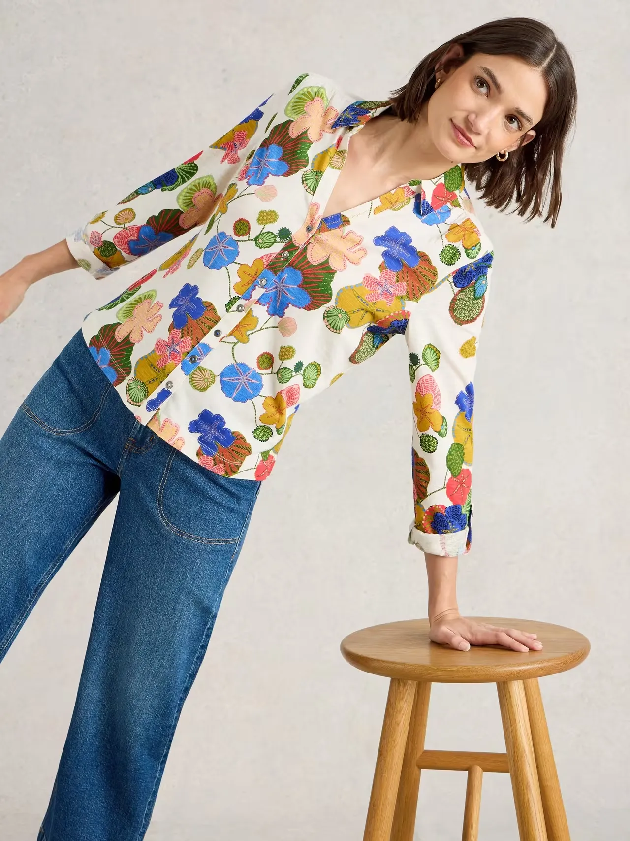 White Stuff Annie Mid-Sleeve Jersey Shirt